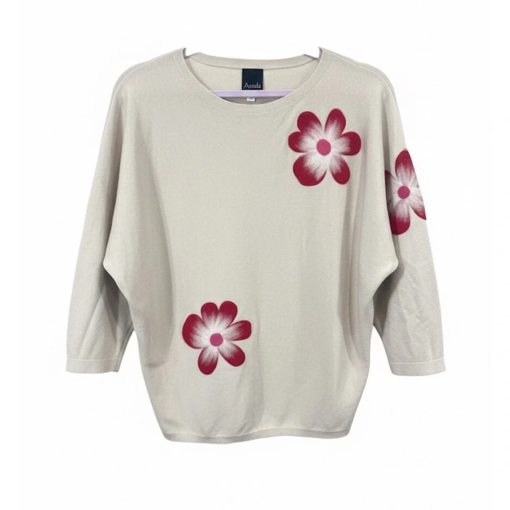 Aaeda Floral Beige Top with Red Flowers